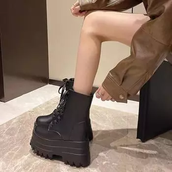 Thick-soled medium boots 2025 autumn and winter new large size 42 beautiful women European and American temperament Martin boots women s fashi 35