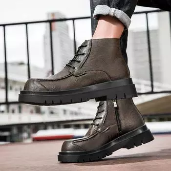 Thick soled men s boots Fashionable casual and versatile styles Outdoor leisure business party Daily office adult quality shoes 38 чёрный