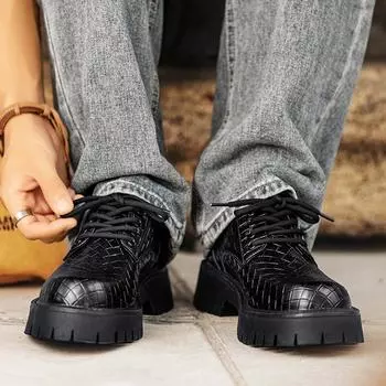 Thick soled men s leather shoes Trendy minimalist design style Outdoor leisure business party Classic black office youth shoes 38 чёрный