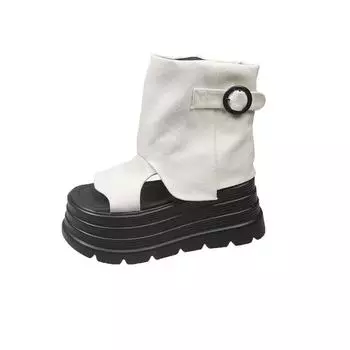 Thick-soled muffin belt buckle small word Roman cool boots 2025 summer new denim open-toed sandals women s trend 34