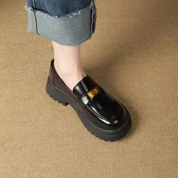 thick-soled muffin loafers women s spring and summer new thick heel deep mouth leather one-pedal height-increasing single shoes 34