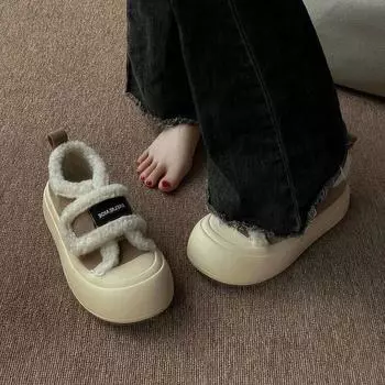 Thick-soled muffin Velcro bread shoes women s lamb wool fleece to keep warm 2025 new milk fufu shoes fleece 35 светло-коричневого