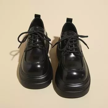 thick-soled national trendy lace-up small leather shoes women s shoes spring and autumn new small height-increasing women s single shoes 34