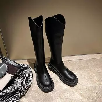 Thick-soled new elastic V-mouth boots women s rear zipper tall knight long boots are available in all sizes 34