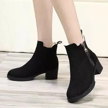 Thick-soled New Women Winter Snow Boots British Style Women Casual Winter Boots New Plus Velvet Mid-heel Ladies Boots Winter 5 чёрный