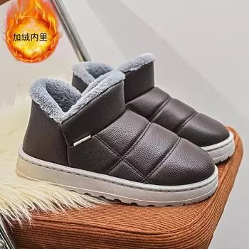 thick-soled non-slip snow boots men s winter warm thick-soled bread shoes piled and thickened waterproof leather cotton shoes 40 чёрный