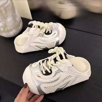 thick-soled one-pedal bag head half slippers women s summer new outer shoes mesh breathable 35