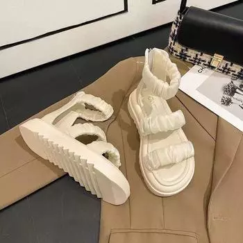 thick-soled one-word sandals women s summer 2024 new casual fashion versatile non-slip comfortable Roman beach shoes 35 бежевый