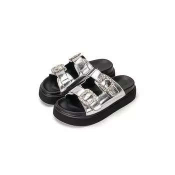 thick-soled one-word with rhinestone square buckle outside slippers women s summer new fashion casual muffin bottom beach sandals women 35