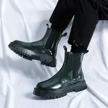 Thick soled patent leather men s boots New Fashion Design Styles Leisure Outdoor Party Daily business office Hot selling shoes 38 чёрный