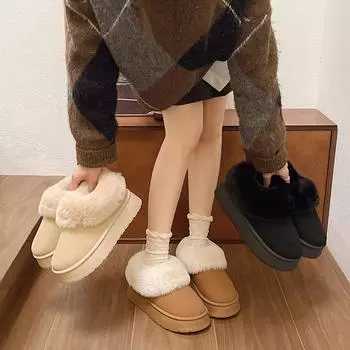 Thick-soled plush warm large-size snow boots 2024 winter explosion plush lazy one-pedal short cotton shoes 36 жёлтый