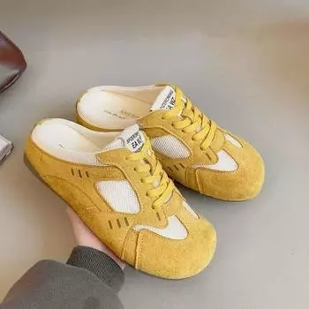 Thick-soled retro bag head slippers women s summer new yellow casual sandals one-pedal flat slippers 35