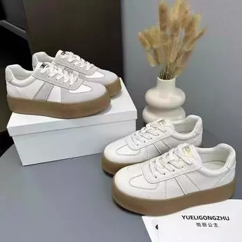 Кроссовки на толстой подошве в стиле ретро, немецкие, женские, осень 2024, новые, универсальные, повседневные, для занятий спортом, белые туфли 35 светло-серый