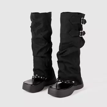 Thick-soled retro two-wear toe stacking boots women s spring new herringbone high sandals trouser tube boots tide 35