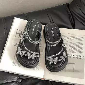 thick-soled rhinestone cool slippers women s summer wear new fashion and beautiful temperament beach sandals 35