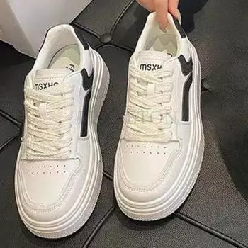 Thick Soled Round Toe Mesh Breathable Low Top Skateboard Shoes Casual and Fashionable Versatile and Non Slip Board Shoes 35 белый