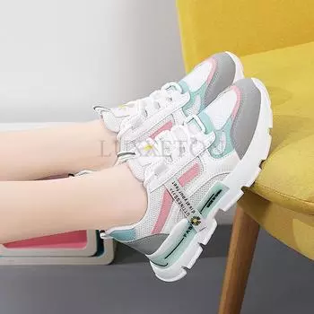 Thick Soled Round Toe Mesh Breathable Sports Shoes Low Cut Casual Comfortable Versatile and Non Slip Women Dad Shoes 35 белый