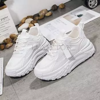 Thick Soled Round Toe Sponge Cake Sole Dad Shoes with Mesh Surface for Breathability Softness Comfort and Casual Sports Shoes 35 чёрный