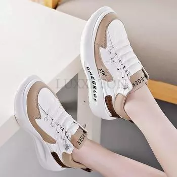 Thick Soled Round Top Lightweight Breathable and Non Slip Women Shoes Fashionable and Versatile with A Raised Board Shoe 35