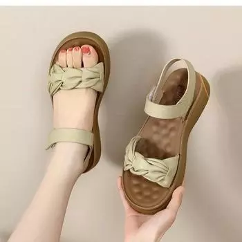 Thick soled sandals for women 2025 summer new versatile casual sports sandals trend 35 бежевый