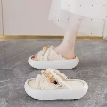 Thick-soled sandals women s shoes summer new versatile straw weaving lightweight soft-soled one-word drag tide 35