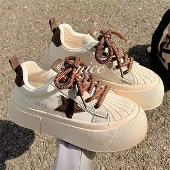 thick-soled shell head white shoes women s 2025 new niche ins trendy versatile board shoes summer casual big head shoes 35 темно-коричневого