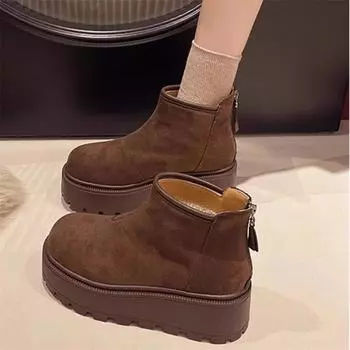 Thick-soled short boots for women s autumn and winter small boots 2024 new popular versatile height-increasing casual velvet snow boots for women 35 верблюд