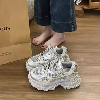 Thick-soled silver dad shoes women s summer new fried street versatile breathable mesh heightening lightweight sports shoes tide 35