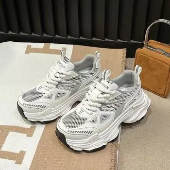 thick-soled silver-gray dad shoes women s spring and summer height increase women s shoes lightweight casual versatile running 35