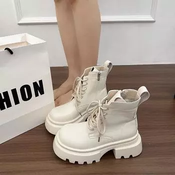 Thick-soled slim Maillard style short boots autumn new round head retro small Martin boots women 35