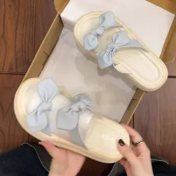 Thick-soled slippers women s outer wear summer new models with skirts versatile bows one-word sandals 35
