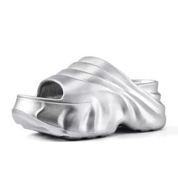 Thick-soled slippers women s summer new fish mouth versatile soft bottom heightening one-word drag premium non-slip slippers 36-37 серебряный