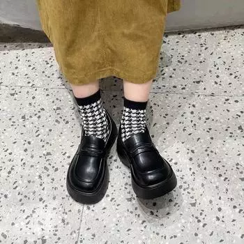 Thick-soled small British style small leather shoes 2025 new flat-soled jk uniform single shoes college loafers women s velvet 35 чёрный