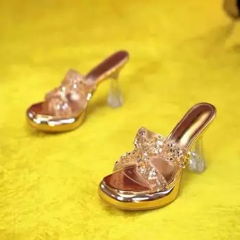 Thick-soled small high-heeled cool slippers women s 2025 summer new temperament high-heeled shoes versatile thick-heeled outer slippers 34
