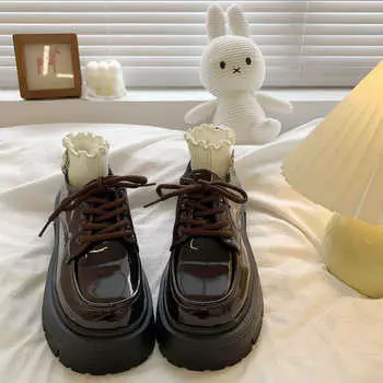 Thick-soled small leather shoes women s spring, autumn and summer new thick heel retro lace-up single shoes are sweet and cool 35 коричневый