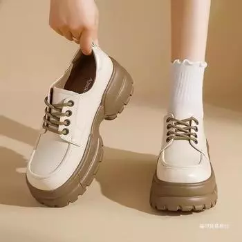 Маленькие кожаные туфли на толстой подошве для женщин, весна-лето, маленькие люди, увеличивающие рост, мокасины в британском стиле, универсальные туфли-лодочки 35