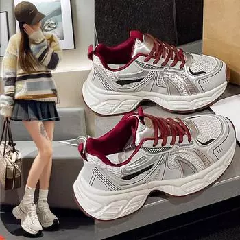 Thick-soled small man height increase versatile dad shoes 2025 new shoes women s popular soft-soled sports women s shoes 35 серый