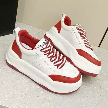 Маленькие белые туфли на толстой подошве, женские, новые, модные, универсальные, на платформе, удобные, дышащие, повседневные, кожаные кроссовки для женщин 35 красный