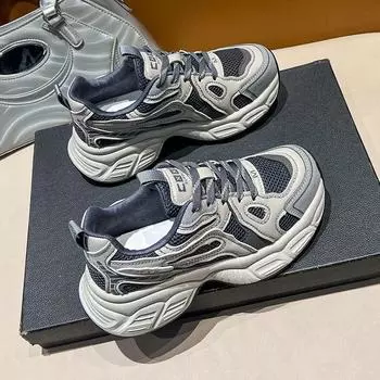 thick-soled smoke blue dad shoes women s spring new versatile sports and leisure shoes mesh breathable heightening women s single shoes 35