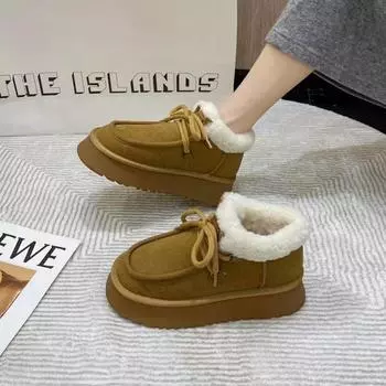 Thick-soled snow boots 2024 autumn and winter new versatile velvet thickened short tube warm foreign trade explosive cotton shoes 35 чёрный