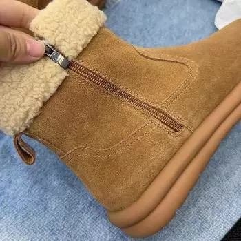 Thick-soled snow boots for women s winter 2024 new Mori retro velvet cotton shoes flat-soled ugly cute fluffy short boots for women 35