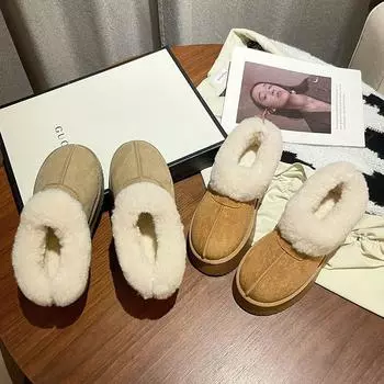 Thick-soled snow boots for women s 2024 winter piled and thickened Northeast large cotton shoes with one foot and bread fluff shoes 35 хаки