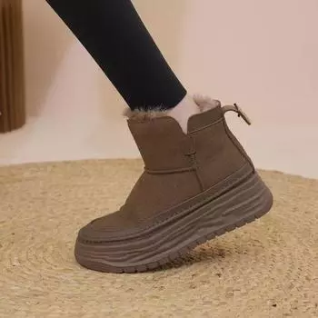 Женские зимние ботинки на толстой подошве, новые осенне-зимние бархатные теплые ботинки 2024 года, нескользящие, легкие, высокие, большого размера, из хлопка 35