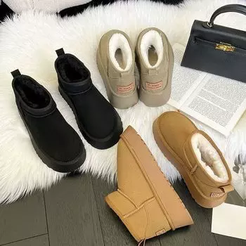Thick-soled snow boots Maillard 2024 winter new extra thick outer wear thickened warm non-slip cotton shoes Korean version 35 чёрный