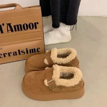 Thick-soled snow boots women s 2024 new winter women s shoes piled and thickened fluffy cold-proof and warm cotton shoes 35