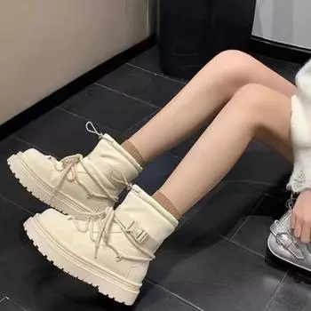 Thick-soled snow boots women s 2024 new winter velvet thickened Northeast large cotton shoes waterproof and non-slip Martin short boots 35 бежевый