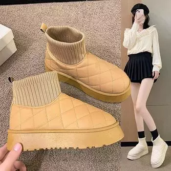 Thick-soled snow boots women s 2024 new winter women s shoes piled, thickened and heightened, waterproof and warm bread large cotton shoes 35 чёрный