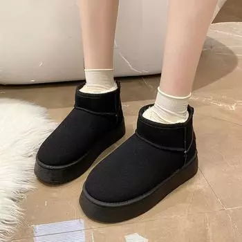 Thick-soled snow boots women s 2024 winter new foreign trade large-size plush thickened fluffy snow boots manufacturer spot 41 36 чёрный