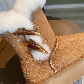 thick-soled snow boots women s 2025 new winter wool and leather integrated casual velvet warm short tube thick-soled cotton shoes 35 хаки
