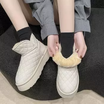 Thick-soled snow boots women s new winter waterproof and non-slip velvet thickened foreign-style warm cotton shoes women s shoes in 2024 35 чёрный